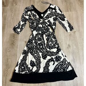 Sangria Dress Women's Size 4 Career Sheath Stretch Ruched Tie Waist Paisley